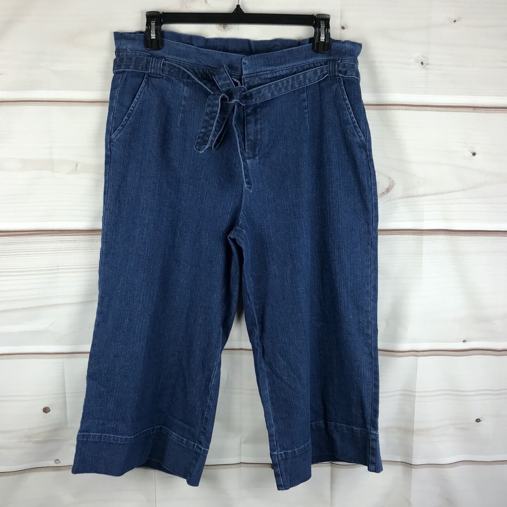 Du Jour Pants Womens 18WP Blue Dark Wash Paper Bag Waist Denim Culotte Crop